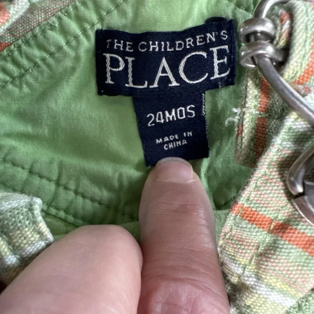 VTG The Children Place‎ Overall Dress Lime Green Denim Striped Y2K Dress Jumper